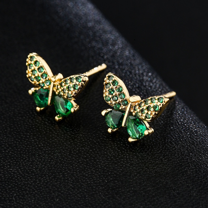 new copper 18K goldplated zircon butterfly flower earrings