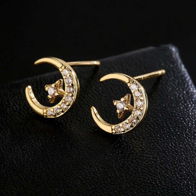 cute copper 18K goldplated drip oil zircon star moon lollipop earrings