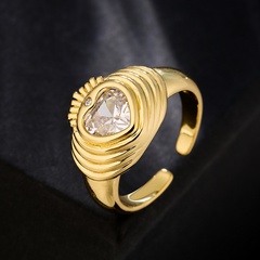 retro copper 18K gold zircon heart geometric open ring female