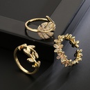 fashion copper 18K gold zircon leaf geometric shape open ring femalepicture6