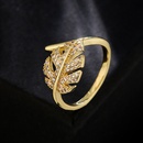 fashion copper 18K gold zircon leaf geometric shape open ring femalepicture7
