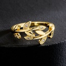fashion copper 18K gold zircon leaf geometric shape open ring femalepicture9
