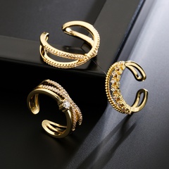 fashion copper 18K gold zircon geometric cross hollow open ring