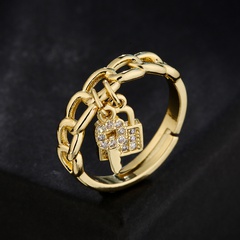 fashion geometric copper 18K gold zircon key lock open ring wholesale
