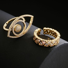 fashion copper 18K gold zircon hollow eye geometric shape open ring
