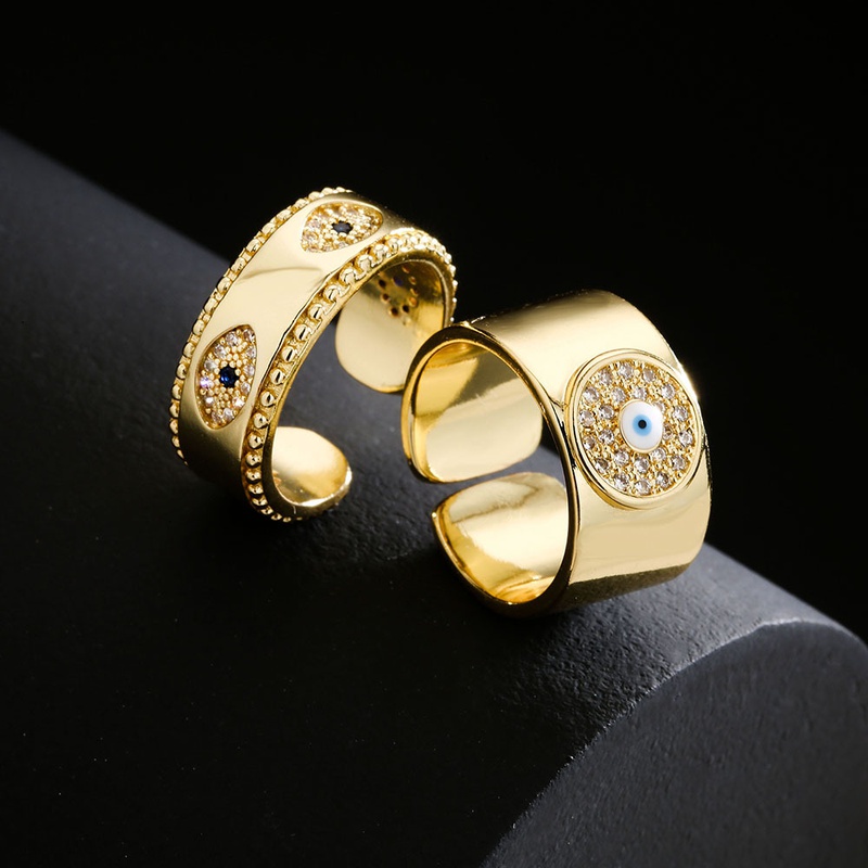 fashion geometric copper 18K gold drip oil zircon devils eye open ring female