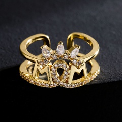 fashion geometric copper 18K gold zircon MOM crown shape geometric open ring
