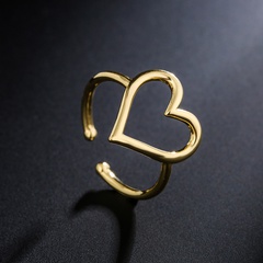 fashion copper 18K gold zircon heart geometric open ring female wholesale
