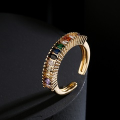 fashion copper 18K gold color T square zirconia open ring female wholesale
