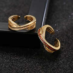 fashion color T-cubic zirconia cross women's open copper ring wholesale