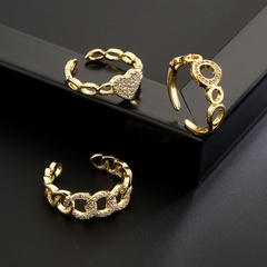 fashion copper 18K gold zircon geometric shape open ring female wholesale