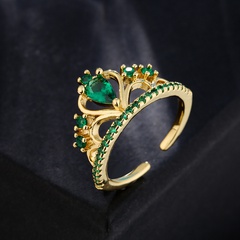 mode kupfer 18 Karat gold micro-set zirkon krone herz smaragd geometrisch offener ring