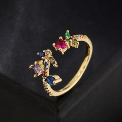 fashion geometric copper 18K gold zircon geometric open ring female