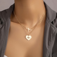 Fashion retro simple heart-shaped pendant stacked alloy necklace