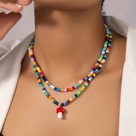 Zweilagige Halskette mit neuen farbigen Perlen in Pilzform für Frauen's discount tags
