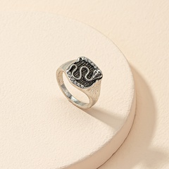 Retro diamond-studded snake-shaped geometric alloy open ring