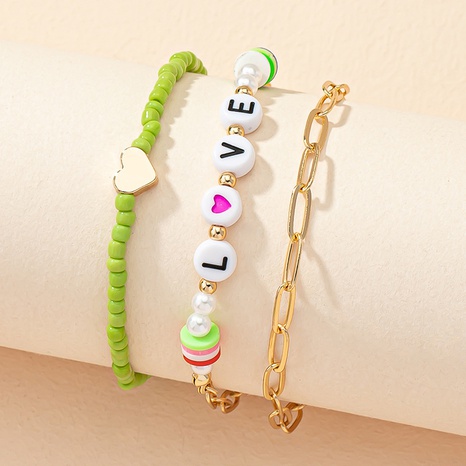 fashion colorful soft pottery English alphabet beaded bracelet set's discount tags