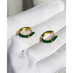fashion green enamel drop glaze hoop ear buckle copper earrings