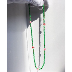 Fashion green clavicle chain glass small flower beaded copper necklace