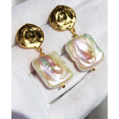 retro colorful square pearl pendant copper gold-plated earrings