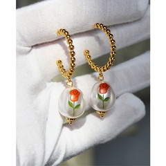 Vintage Perle Rosendruck Anhänger Kupfer vergoldete Ohrringe
