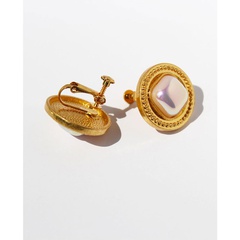 vintage square imitation pearl copper gold-plated ear clips