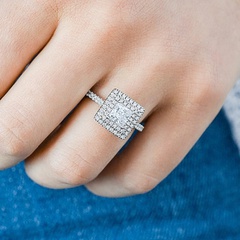 new classic geometric square diamond proposal diamond copper ring