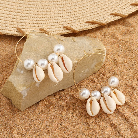 creative new fashion alloy shell circle pearl pendant earrings's discount tags