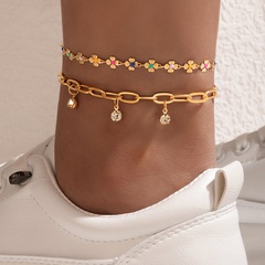 Fashion jewelry color flower double-layer anklet diamond