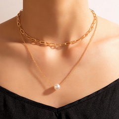 Simple Jewelry Pearl Chain Double Layer Simple Geometric Multilayer Alloy Necklace