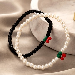 ethnic style pearl color beaded cherry couple bracelet set