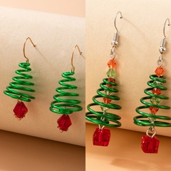 Christmas new green tree spiral geometric beaded pendant alloy earrings