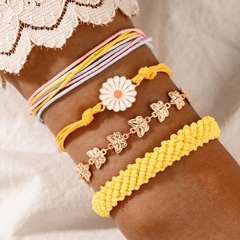 ethnic style yellow daisy braided butterfly adjustable bracelet four-piece set