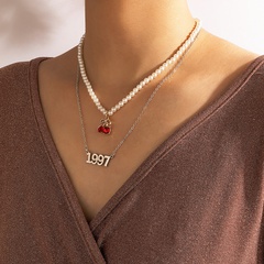 Jewelry Imitation Ruby Inlaid Cherry Double Layer Alloy Necklace
