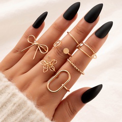 fashion flower bow ring set geometric hollow spiral open ring eight pieces
