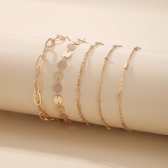 Ensemble de cinq pièces de bracelet à chaîne creuse géométrique multicouche à disque en alliage simple