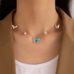 Jewelry Blue Drop Oil Butterfly Single Layer Alloy Necklace Geometric