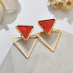 new creative geometric triangle pattern red turquoise earrings