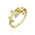 fashion copper 18K gold zircon leaf geometric shape open ring femalepicture11