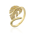 fashion copper 18K gold zircon leaf geometric shape open ring femalepicture12