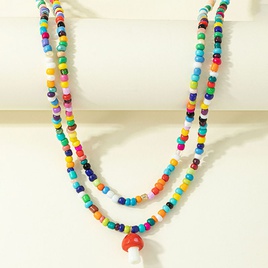 Zweilagige Halskette mit neuen farbigen Perlen in Pilzform fr Frauenpicture11