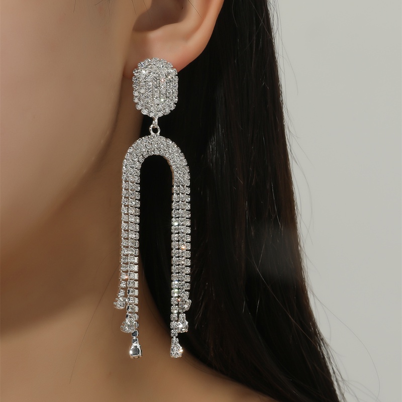 Fashion allmatch sparkling tassel crystal earrings Europe and the United States hot selling long earrings