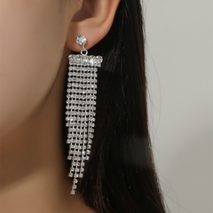 Fashion creative tassel full diamond earrings exaggerated rhinestone silver needle earrings