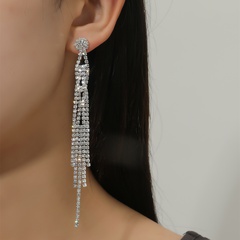 Fashion creative tassel full diamond earrings exaggerated rhinestone silver needle earrings