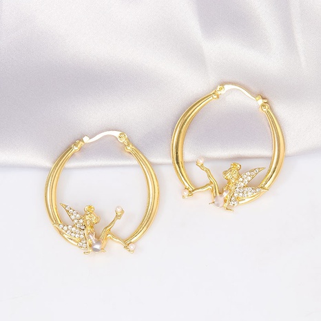 New cross-border jewelry flower fairy gold diamond earrings female European and American fashion elf lady earrings's discount tags