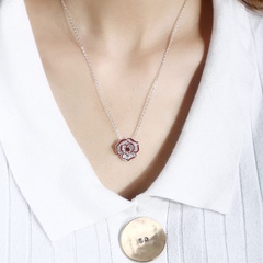 Nouveaux accessoires transfrontaliers mode européenne et américaine rose pendentif collier goutte à goutte huile fleur amour clavicule chaîne femme