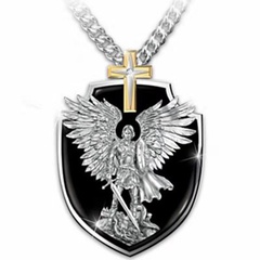 fashion cross men's brand lettering pendant retro knight wings shield pendant necklace