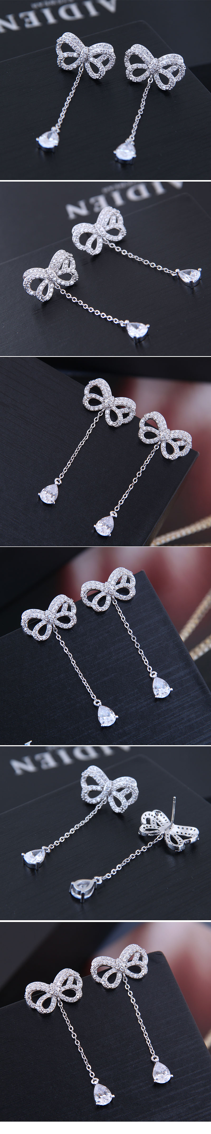 10710 exquisite Korean female earrings Korean fashion sweet OL bow inlaid with zircon water drops personality earringspicture1