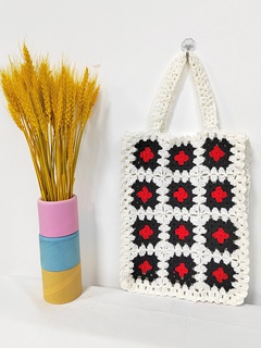 Bolso de mano portátil con costuras de colores en contraste de flores de estilo étnico 30*24*3cm