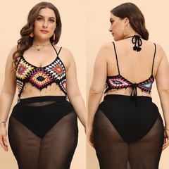simple large size color stitching strap bikini women's top